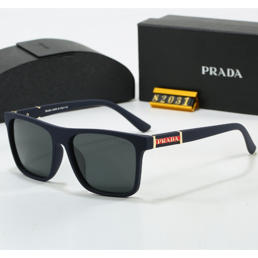 2026 PRADA Square Frame แว่นตากันแดดแผ่นกรอบบางแฟชั่น All-Match ผู้ชายผู้หญิงแว่นตากันแดดสไตล์เดียวก
