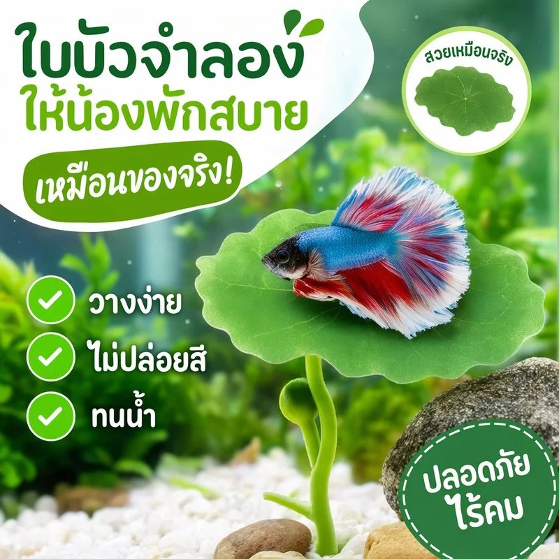 FOR_PET ใบไม้ปลอม ตกแต่งตู้ปลา ใบบัวเทียม ที่นอนปลากัด พืชน้ำเทียม หลบซ่อน วางไข่ พักผ่อน สวยงาม