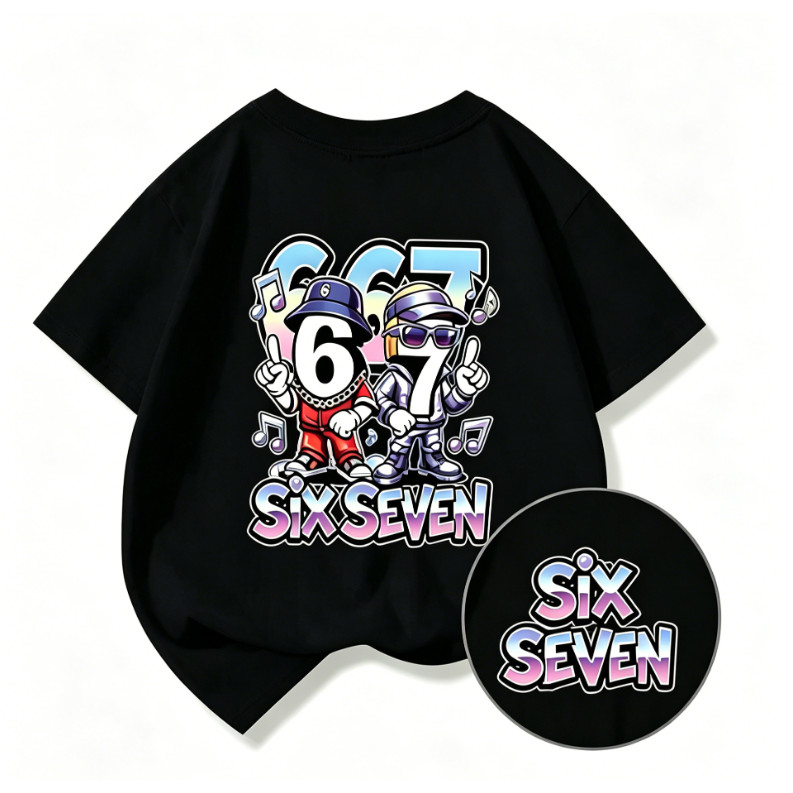 【จัดส่งภายใน 24 ชั่วโมง】ผ้าฝ้ายแท้ 100% / เสื้อยืดเด็ก /ตัวเลข 67 คอกลมแขนสั้นสำหรับเด็ก ขนาด 90-150