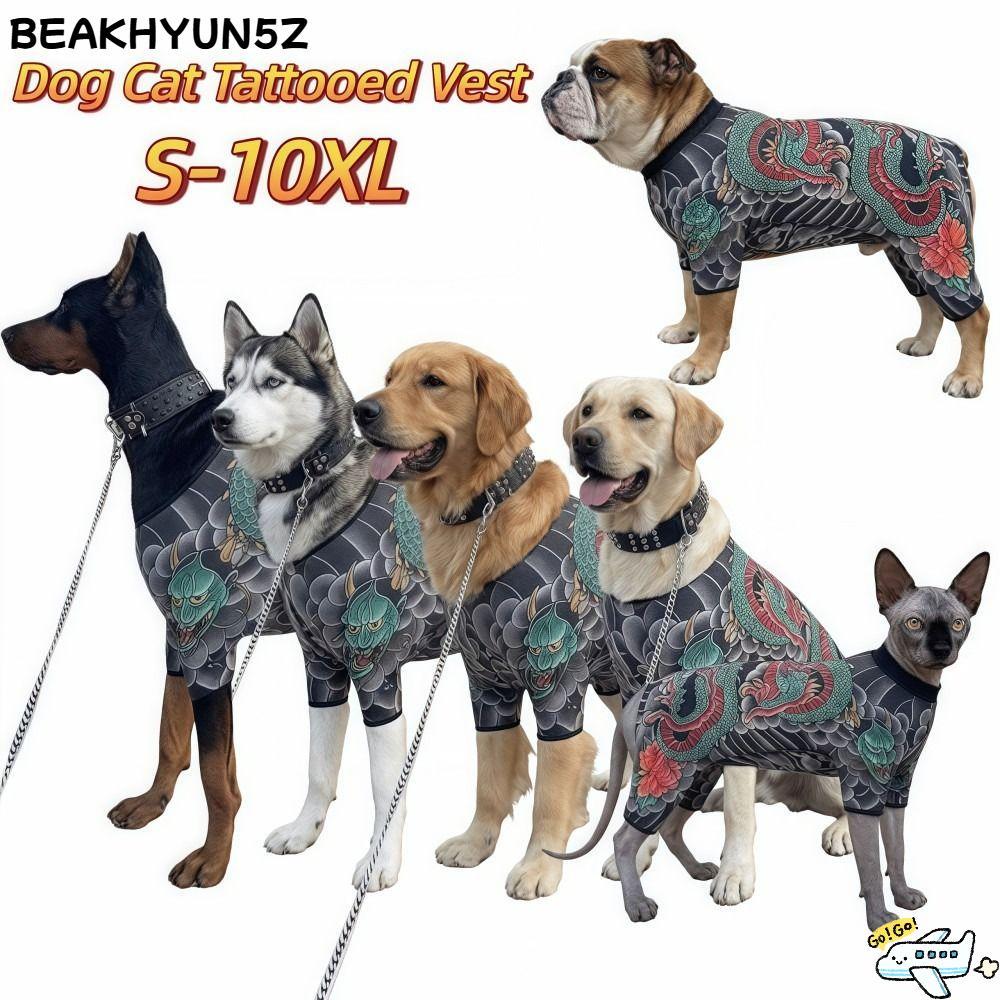 BEAKHYUN5Z เสื้อสักสัตว์เลี้ยง, เหมือนจริง Four Seasons Dog Cat Tattooed Vest, ความคิดสร้างสรรค์ Close-fitting Cool ตลกเสื้อผ้าสัตว์เลี้ยงสําหรับสัตว์เลี้ยง S ถึง 6XL