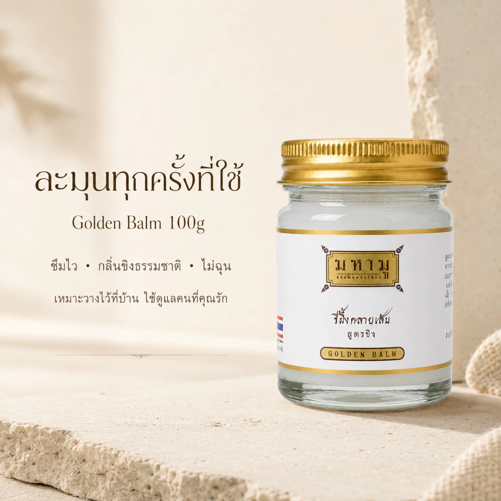 Golden Balm 100g ขี้ผึ้งคลายเส้น บาล์มขิงธรรมชาติ ซึมไว ไม่เหนียว กระปุกใหญ่ ใช้ที่บ้าน ของฝากผู้ใหญ่