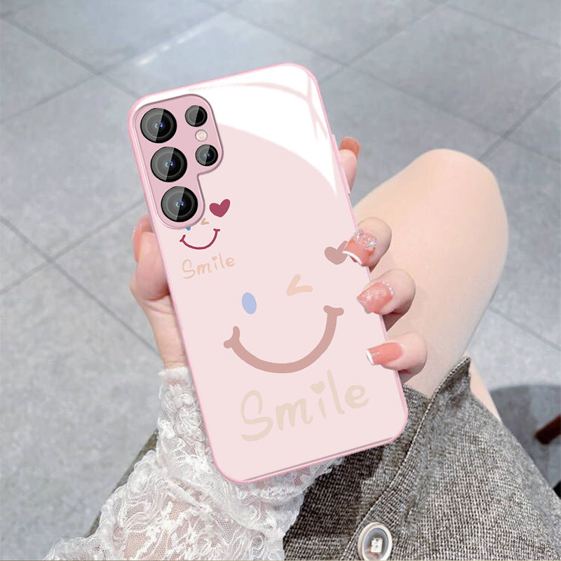 SAMSUNG เคสสําหรับSamsung S26Ultra S23Ultra S22Ultra A55 แก้วกลับป้องกันกรอบนุ่มA34 A54 A14 A52 A53 