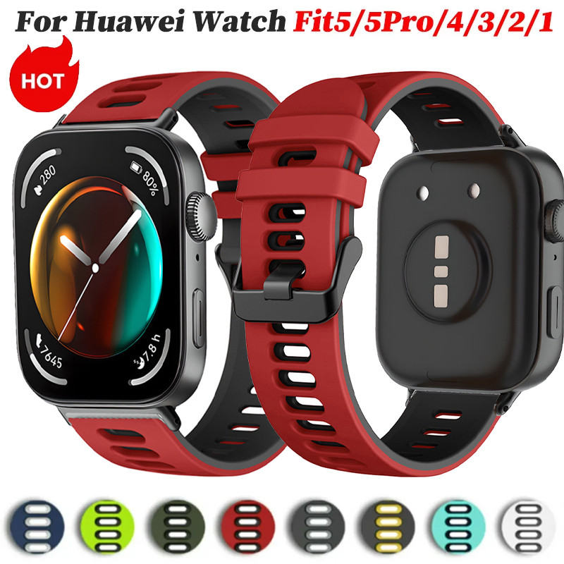 สายรัดซิลิโคนสําหรับ Huawei Watch Fit 5 Pro/4 Pro/5/4/3 กีฬาสร้อยข้อมือสายรัดข้อมือระบายอากาศ