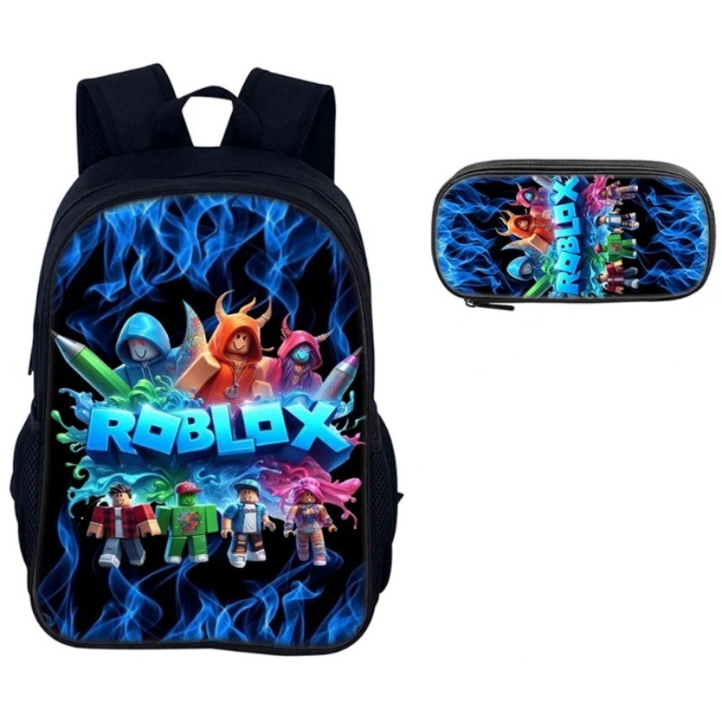 2 ชิ้น/ชุด Roblox กระเป๋าเป้เด็ + กระเป๋าดินสอ 3D การ์ตูน กระเป๋านักเรียนประถม สะดวกสบายทนทาน Backpack