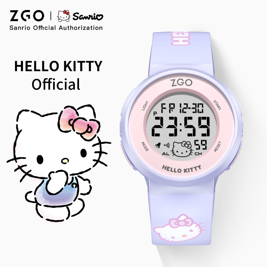 ZGO Sanrio HelloKitty นาฬิกาเด็กผู้หญิง ดิจิตอล กันน้ำ50เมตร เรืองแสง มัลติฟังก์ชัน นาฬิกานักเรียน ของขวัญรุ่น8551