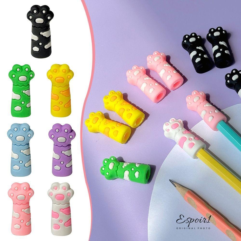 ESPOIR1 หมวกปากกา, ฝาครอบดินสอหลากสีกรงเล็บแมว, อุปกรณ์ท๊อปเปอร์ดินสอซิลิโคนอ่อนนุ่มป้องกันการเคี้ยวอเนกประสงค์ของขวัญ