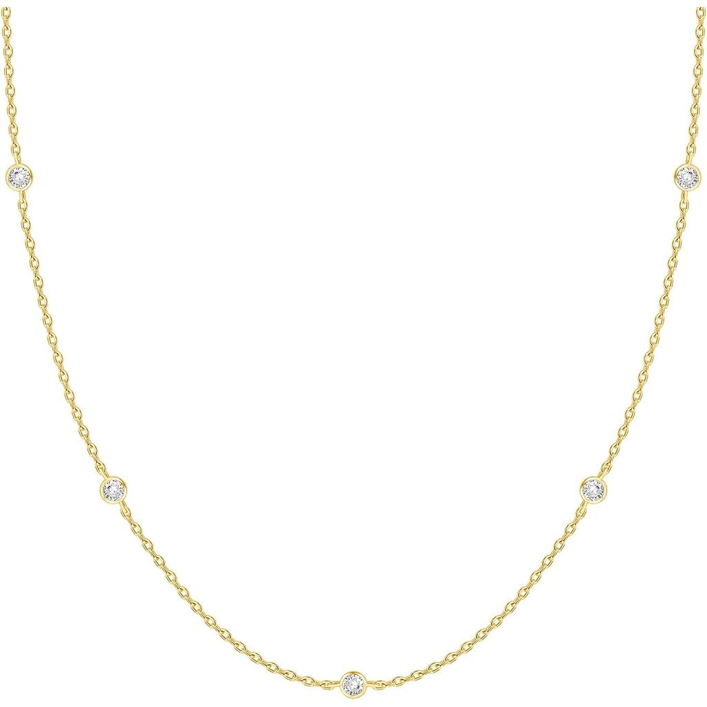 PAVOI สร้อยคอสถานีชุบทอง 14K - สร้อยคอชั้นเพชรจําลอง - โซ่ CZ สตรี JP33