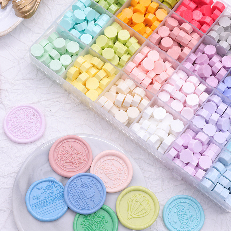 Fire Lacquer Wax Particles Set คละสีแปดเหลี่ยม Lacquer Wax 24 สี Lattice Boxed Lacquer Seal Wax อนุภ