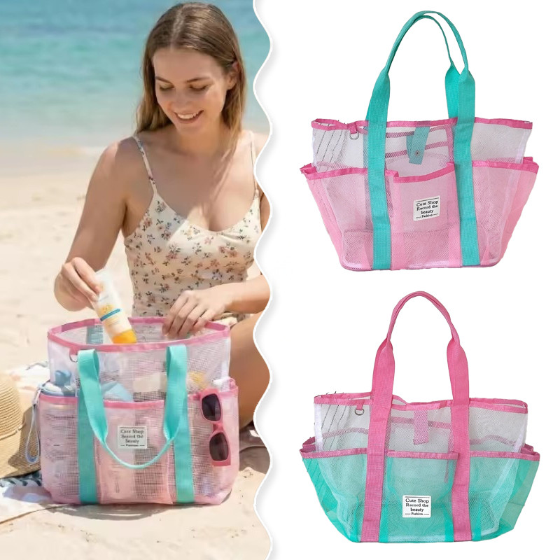 ใหม่ตาข่ายชายหาดสิริกระเป๋าความจุขนาดใหญ่ว่ายน้ํากระเป๋าหลายกระเป๋าระบายอากาศน้ําหนักเบาแบบพกพา