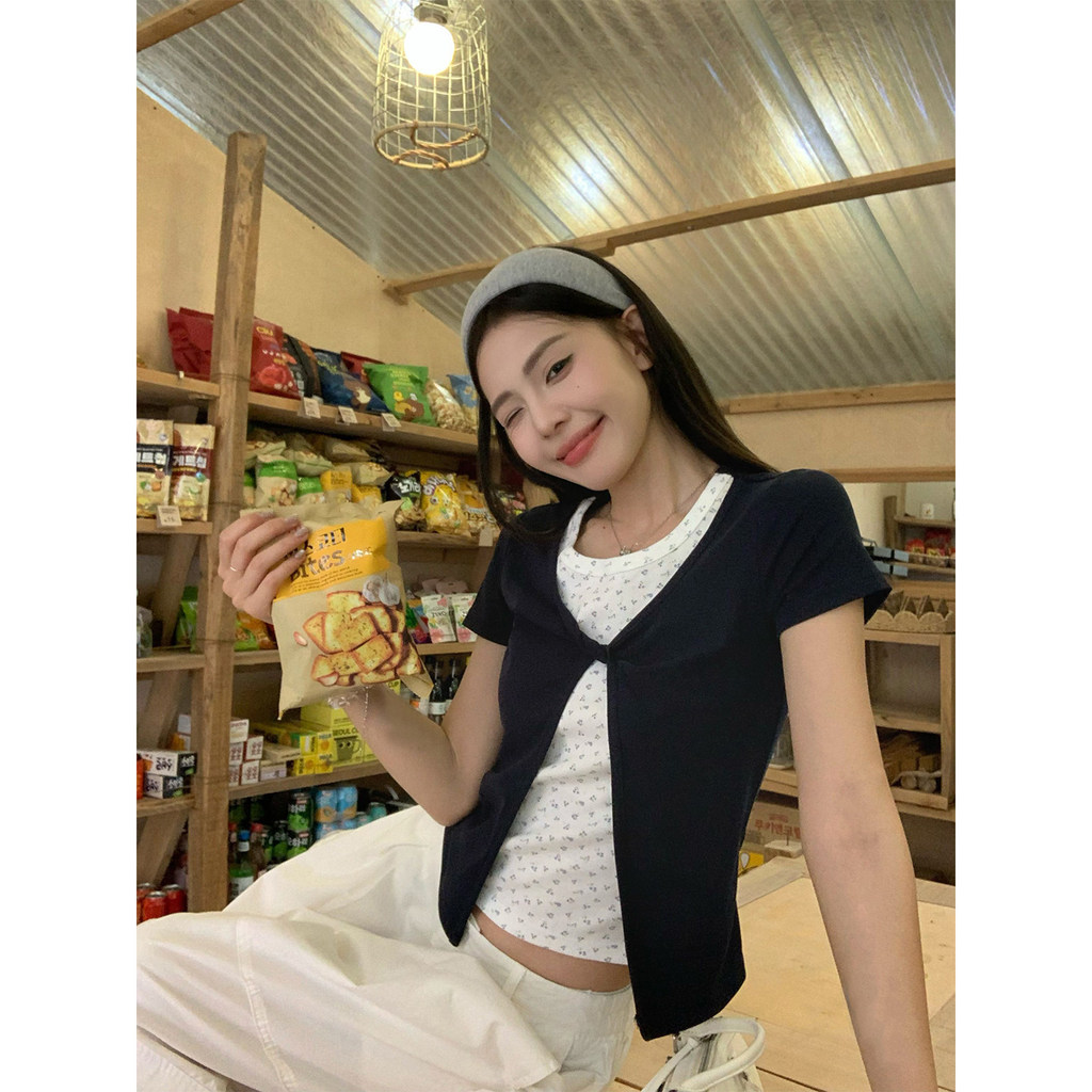 ฤดูร้อนใหม่เสื้อยืดแขนสั้นลายดอกไม้ลําลองอ่อนโยนของผู้หญิง 260529