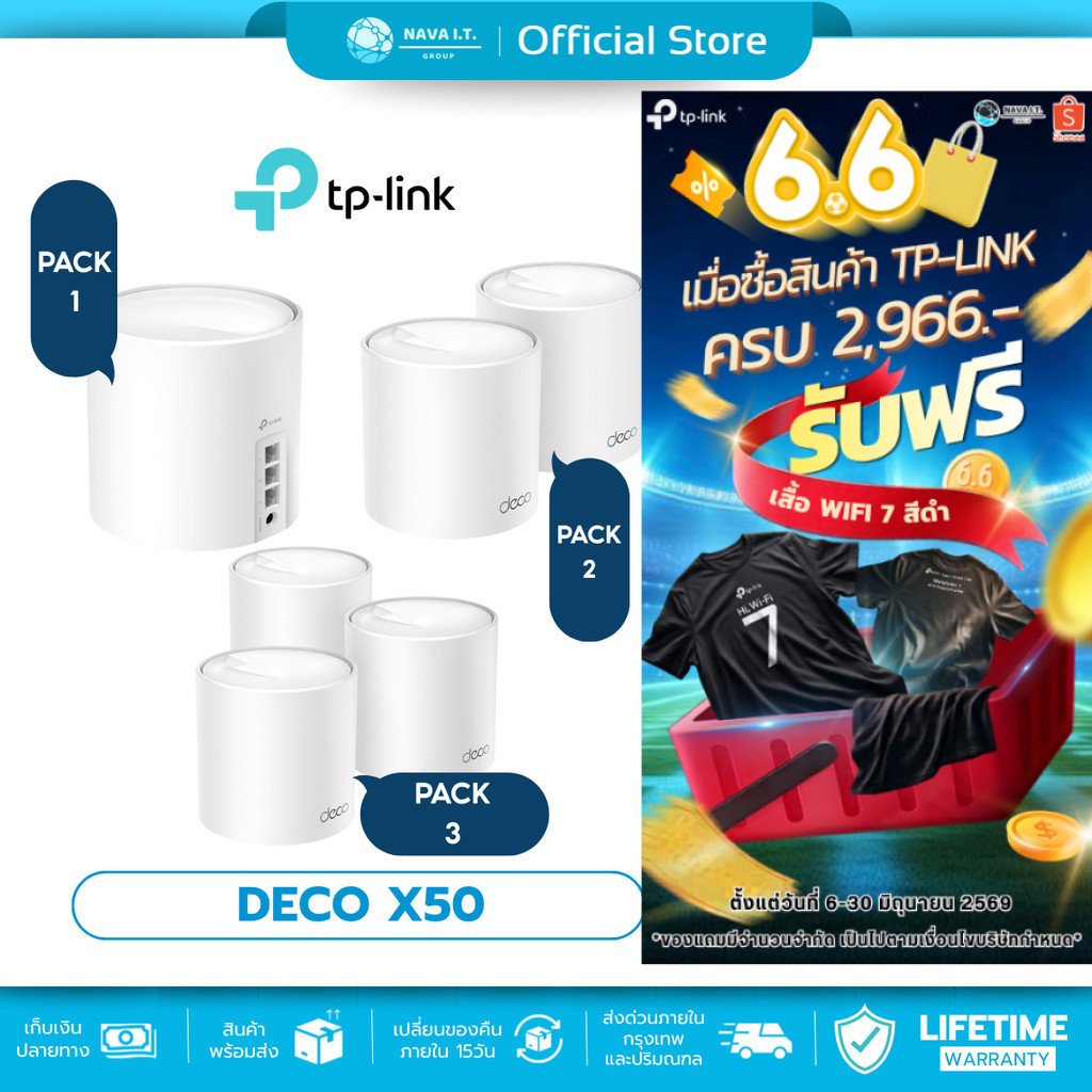 (มีส่งด่วน) TP-LINK DECO X50 AX3000 WHOLE HOME MESH WIFI 6 SYSTEM รับประกันตลอดอายุการใช้งาน