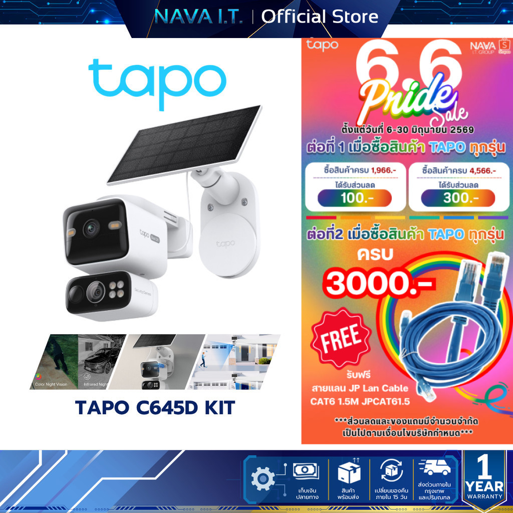 TAPO C645D KIT ชุดกล้องวงจรปิด 2K 3MP แผงโซลาร์ Solar-Powered Dual-Lens Pan/Tilt Security Camera Kit