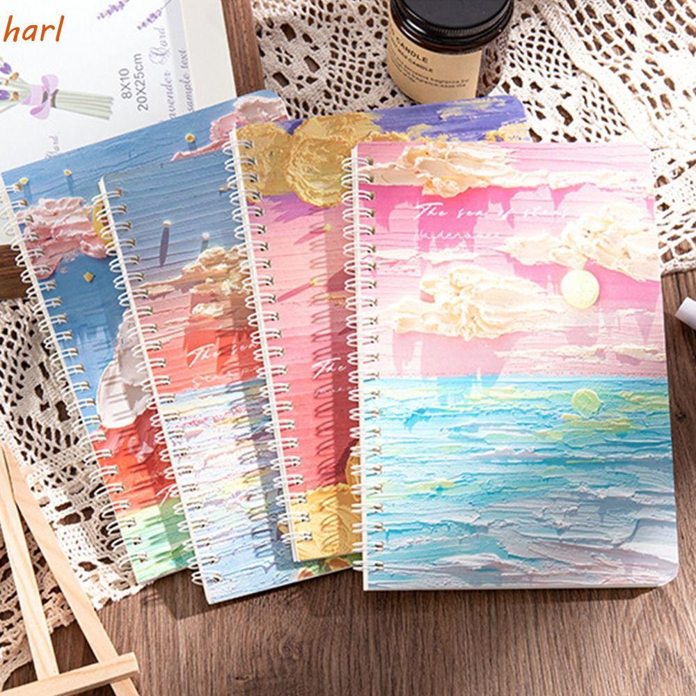 HARL Coil Notebook, ภาพวาดสีน้ํามัน A5 Spiral Notebook, Kawaii INS Notepad School Office Supplies