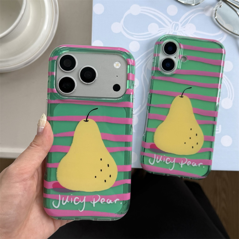 เคสโทรศัพท์ Aesthetic น่ารักสีชมพูลาย Pear รูปแบบ Soft Premium เคสกันกระแทกสําหรับ IPhone 15 16 Pro Max IP 17 Pro Max