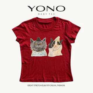 (พร้อมส่ง24ชม.) baby tee สีครีม ลายแมวคู่สไตล์อาร์ต ฟีลอบอุ่นละมุน ทรงเข้ารูป ใส่ชิลแมตช์ง่ายทุกวัน