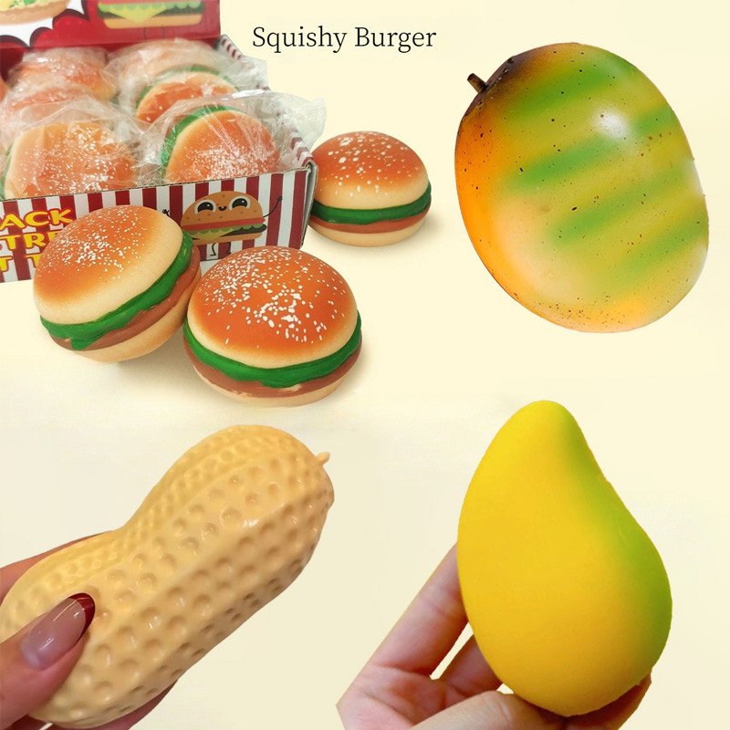 Burger Peanut Mango Squishy ของเล่นนิ้วนุ่ม Rebound Decompression ของขวัญ