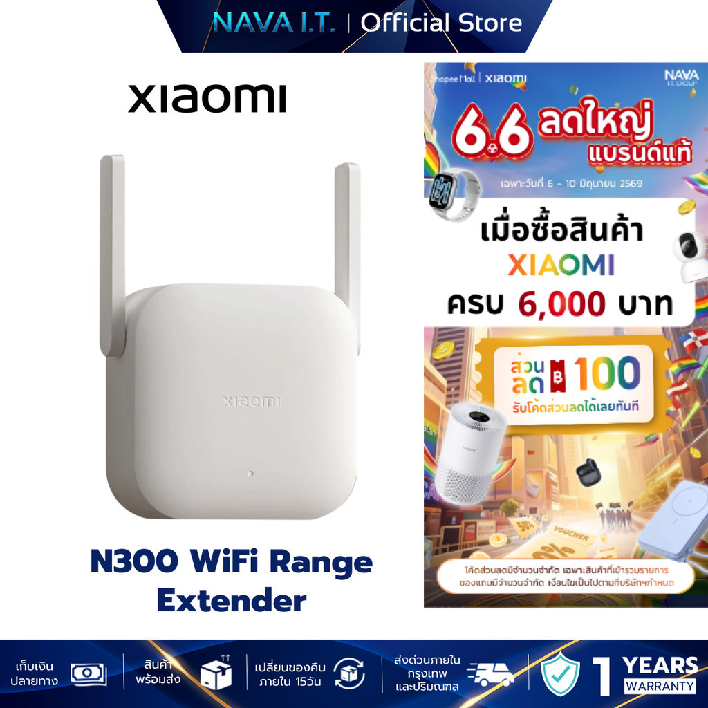 XIAOMI N300 WIFI RANGE EXTENDER อุปกรณ์ขยายสัญญาณไวไฟ ตัวขยายสัญญาณ Wi-Fi รับประกันศูนย์ไทย