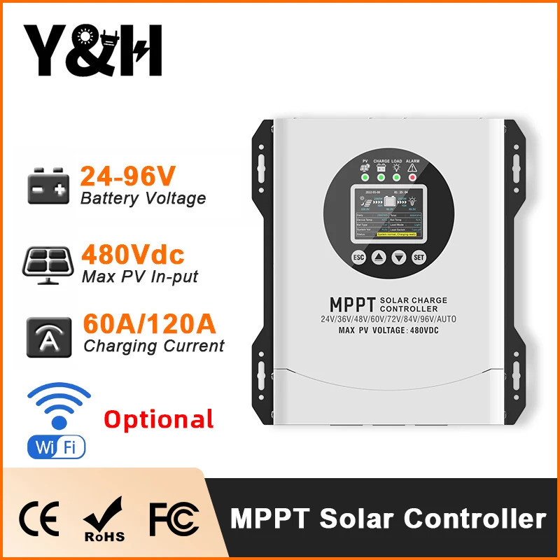 ยาวนาน Y & H MPPT Solar Charge controller 60A 120A แผงพลังงานแสงอาทิตย์ Solar Charge Regulator 24 V-