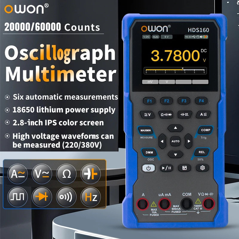 ยาวนาน OWON 2 in 1 Digital Oscilloscope มัลติมิเตอร์ 1MHz Bandwidth 5MSa/s Rate True RMS แรงดันไฟฟ้า
