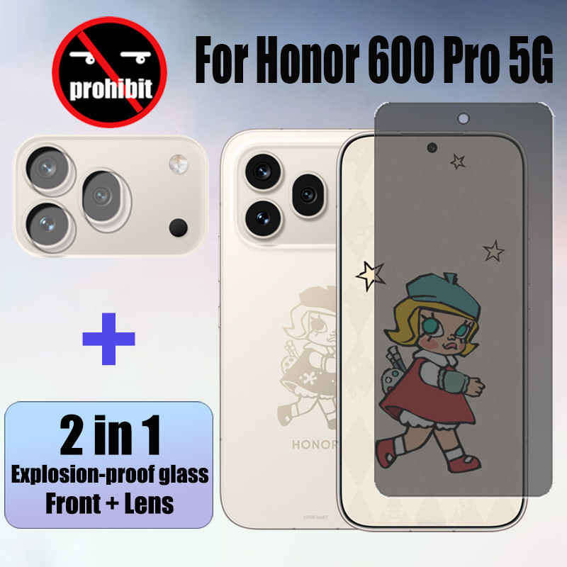 2 in 1 Honor 600 Pro 5G Anti-spy กระจกนิรภัยป้องกันหน้าจอความเป็นส่วนตัวสําหรับ Honor 400 200 Lite 5G Wtih กล้องเลนส์ฟิล์ม