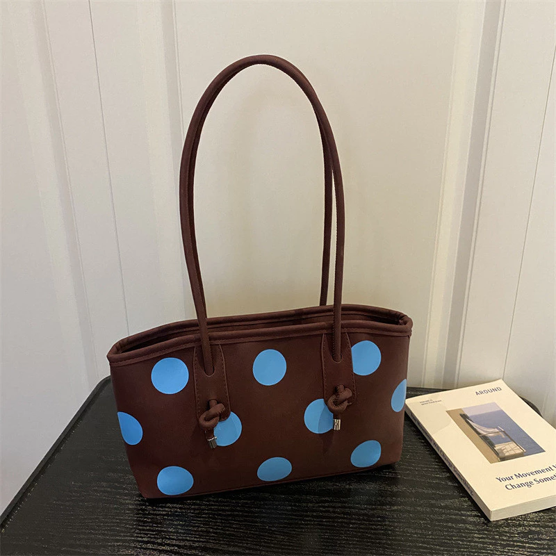 Retro Contrast สี Big Polka Dot Underarm Tote กระเป๋า PU กระเป๋าสะพาย Commuter Casual กระเป๋าถือความจุขนาดใหญ่