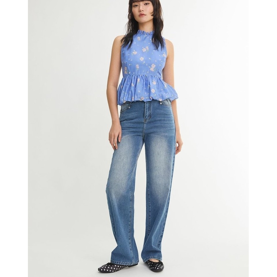 [Pomelo] เสื้อฮาลเตอร์ชายระบายลายดอกไม้ / Ruffle Hem Floral Halter Blouse