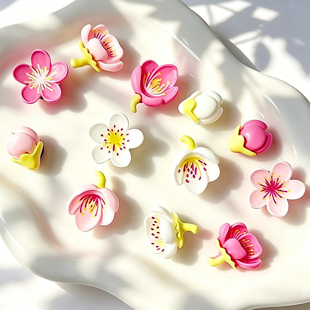 ดอกไม้สีลูกกวาด เสน่ห์รองเท้า ปุ่มเรซิน ตกแต่ง DIY อุปกรณ์เสริมรองเท้าแตะแบบถอดได้