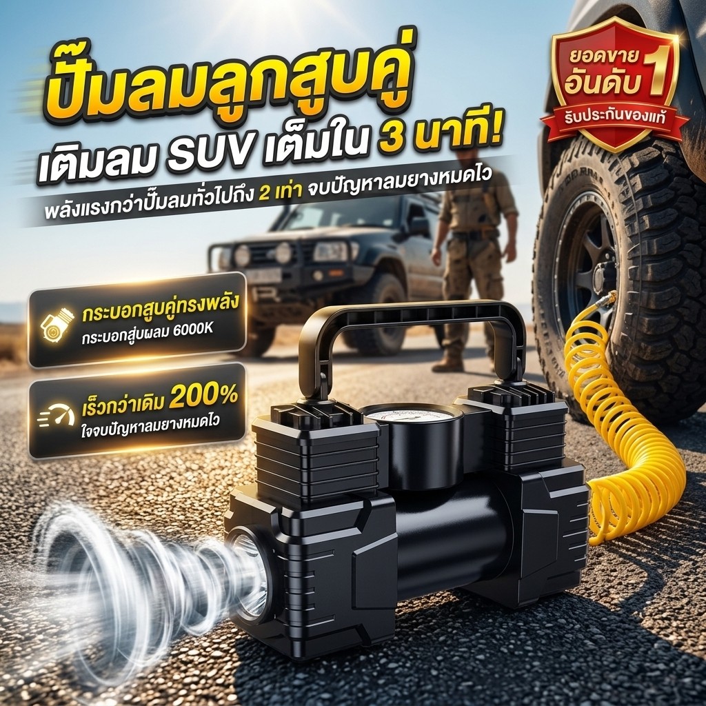 ⚡เติมไวสุดใน25วิ รถไม่พัง⚡ปั๊มลมยางรถยนต์/ปั๊มลมคู่ ป้องกันความร้อนสูงเกิน อัจฉริยะ พกพาง่าย ปลอดภัย
