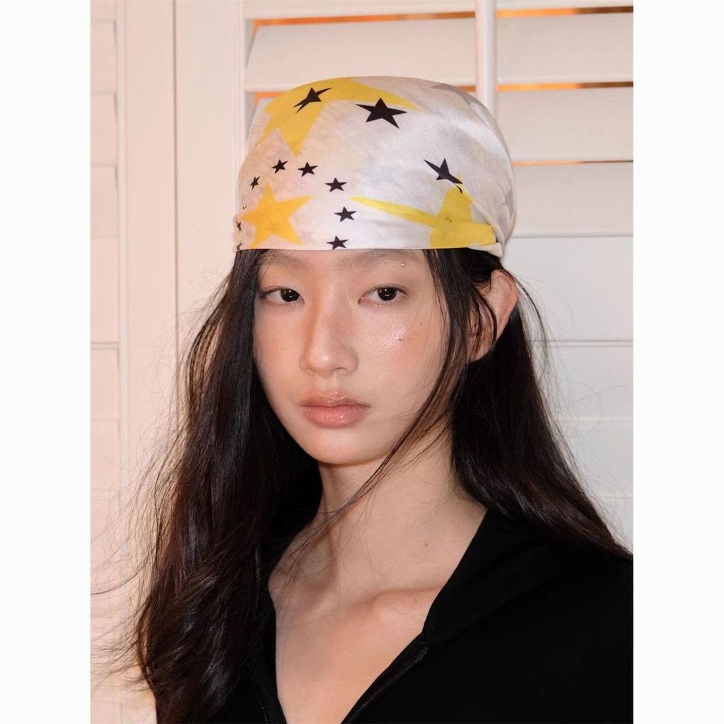 American Retro Fashion Star Contrast Color Headscarf Fashion Square All-Match ผ้าพันคอ