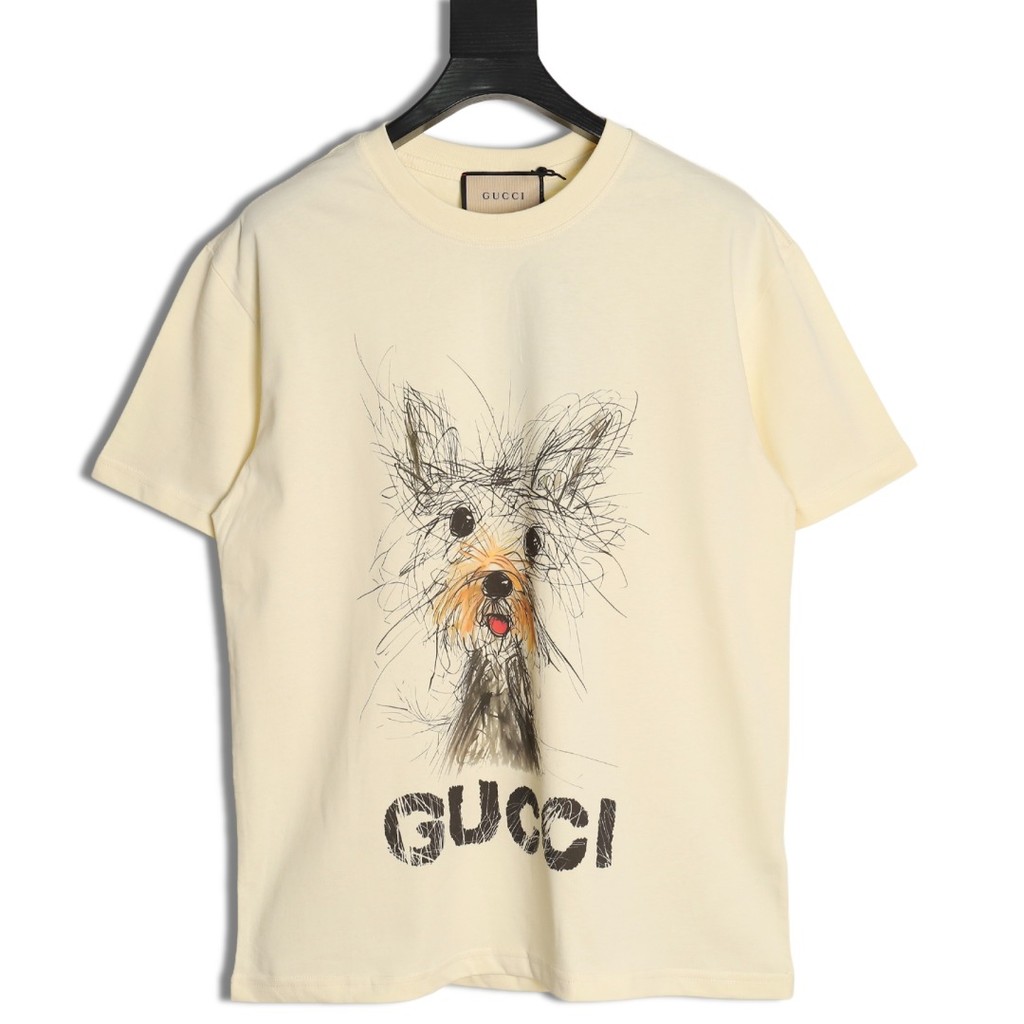 Gucci ฤดูร้อนสไตล์ใหม่แขนสั้นเสื้อยืดผู้ชายผู้หญิงคู่สไตล์ Two-Line Niche อินเทรนด์ผ้าฝ้ายกลางแจ้ง A
