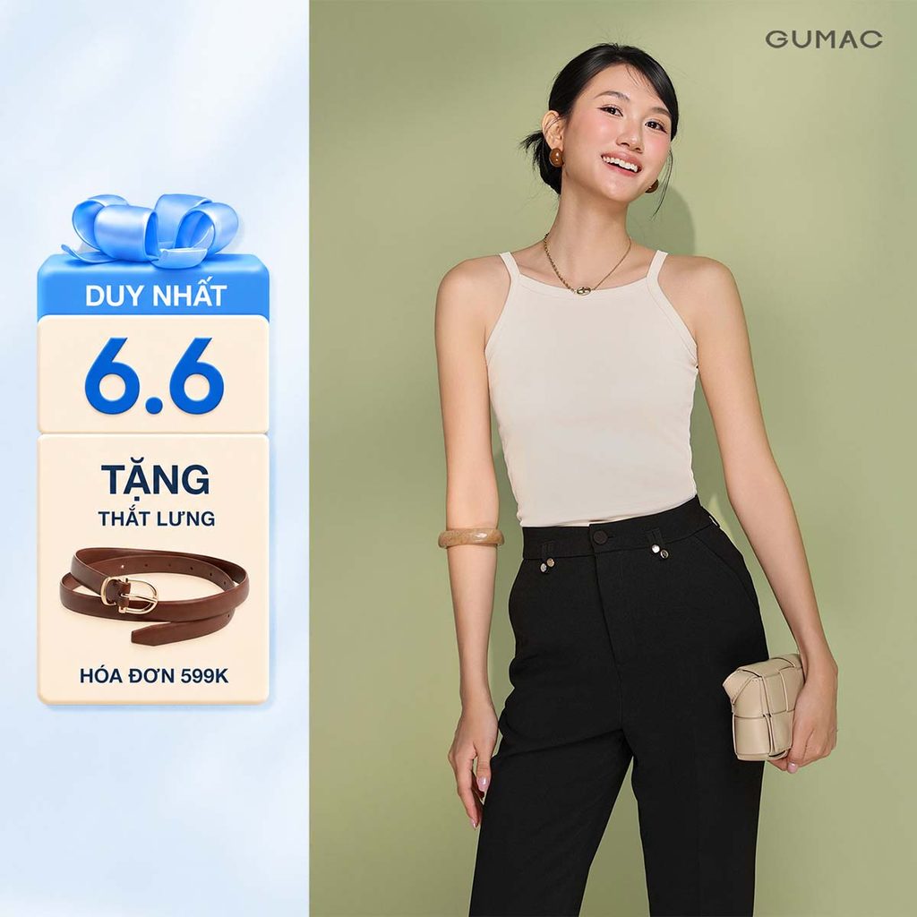GUMC เสื้อยืดผู้หญิง Slim Form Tanktop พร้อมคอปก Hem ไม่ยืด Ribbed Elastic ATF05029