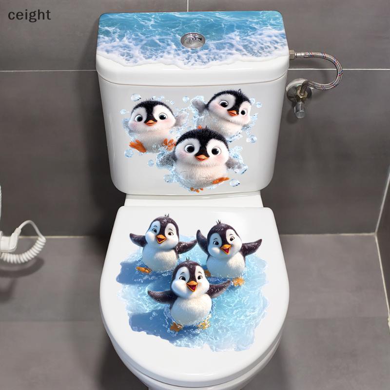 [ceight] ว่ายน้ํา Little Penguin Toilet Stier, กันน้ําแบบมีกาวในตัว, รูปลอกตกแต่งห้องน้ํา, ที่หุ้มที่นั่งชักโครก Stier TH