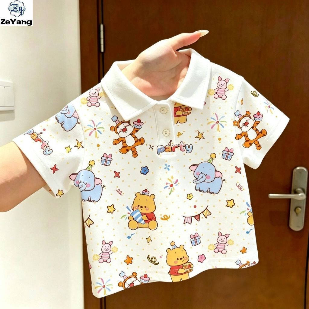 [ZY] 70-140 พร้อมสต็อกเด็กผ้าฝ้ายแท้เสื้อโปโลการ์ตูนพิมพ์สั้น T Baby Casual เสื้อยืดแขนสั้น All-Match Top เสื้อผ้าเด็กแฟชั่น Fast Shipping