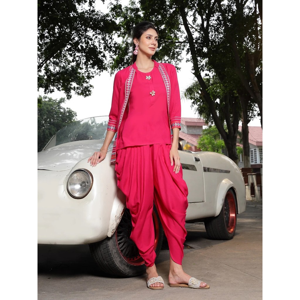 Kurti ผู้หญิงอินเดียสั้น ผ้าฝ้าย Kurti ด้านบนยาวสั้น Kurtis Kurta เสื้อ Dhoti กางเกง Palazzo SetUD45