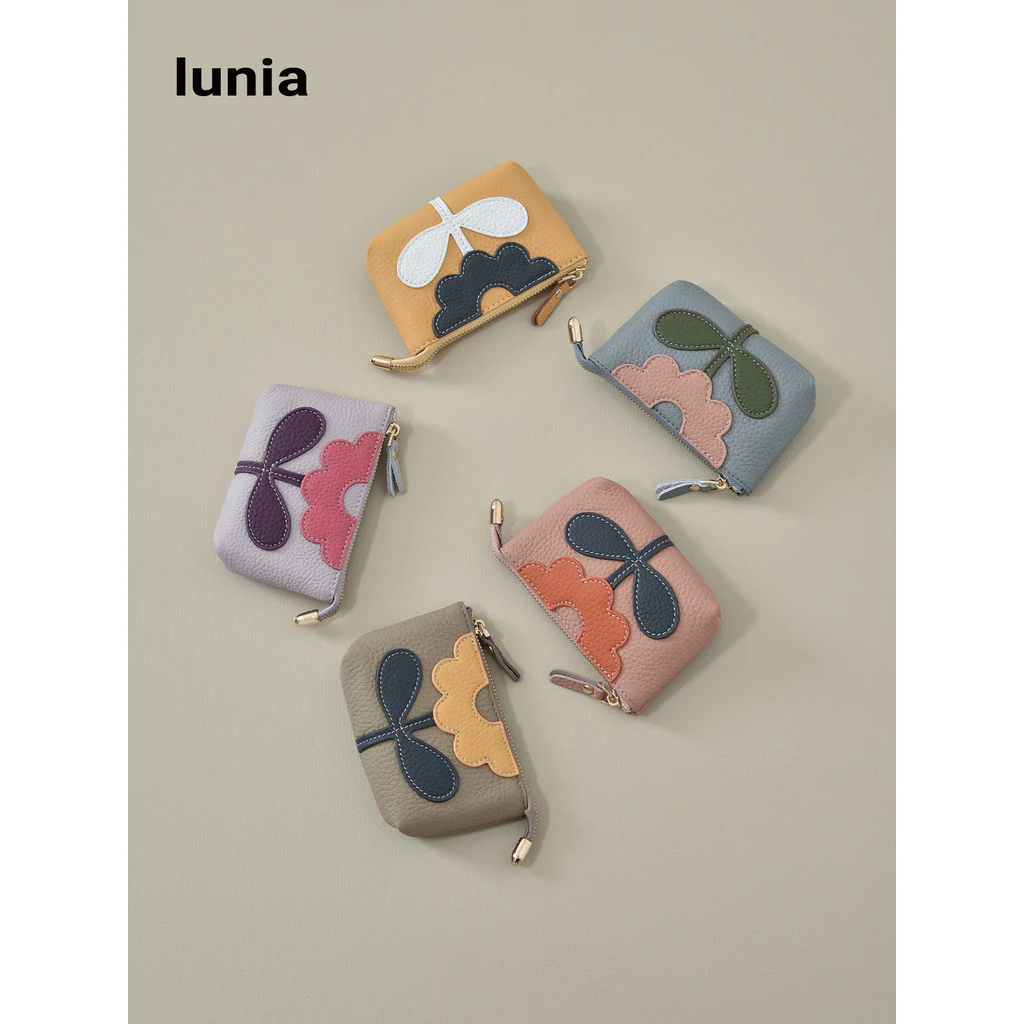 Lunia สไตล์จีน Cowhide ดอกไม้กระเป๋าเหรียญหนังแท้ผู้ถือบัตร Key Drivers License ลิปสติกหูฟังกระเป๋าเก็บ thumbnail 4