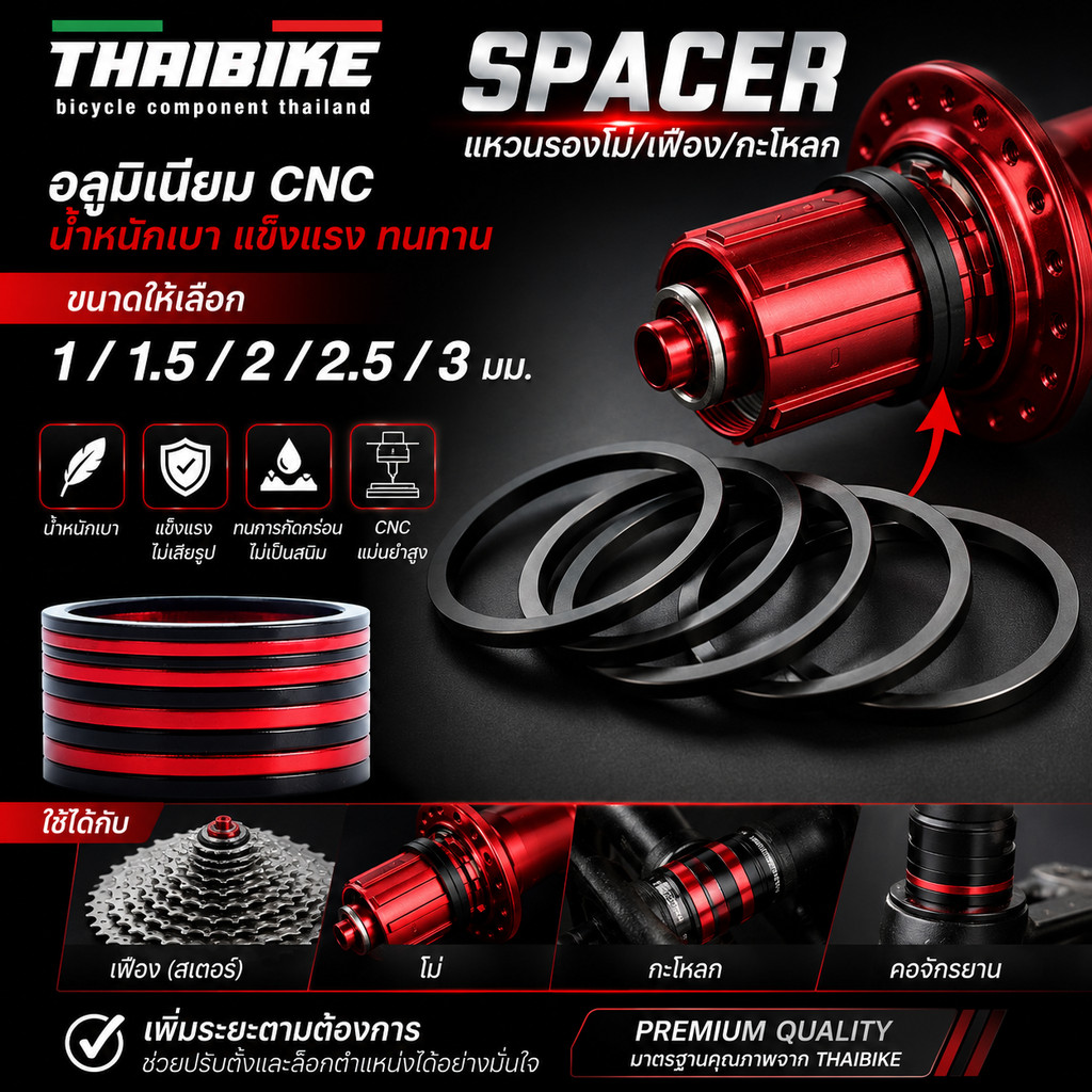 THAIBIKE Spacer — แหวนรองโม่/เฟือง/กะโหลก CNC อลูมิเนียม น้ำหนักเบา