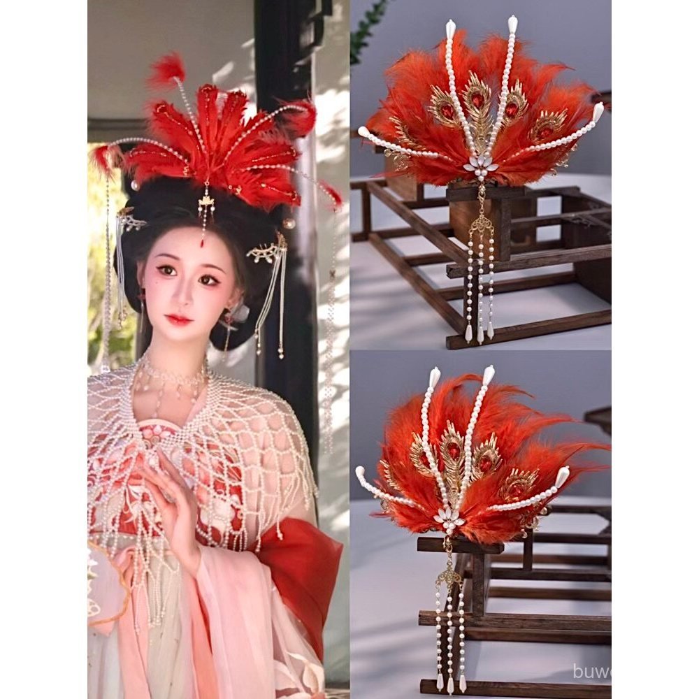 Daughter King Phoenix Crown Red Change Feather เครื่องประดับผม Fairy Phoenix Cool Feeling มงกุฎผมโบร