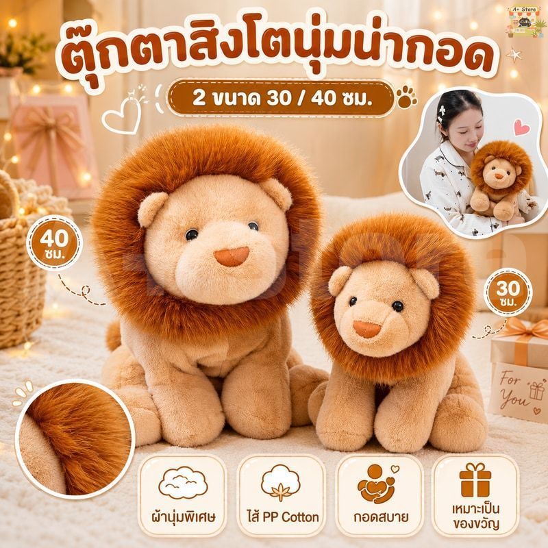 ของเล่นตุ๊กตา CVMAX, หมอนตุ๊กตาสัตว์ตุ๊กตาสิงโตที่รองรับอารมณ์น่ารัก, ตุ๊กตาสัตว์ตุ๊กตานุ่มขนาด 15.8 นิ้ว