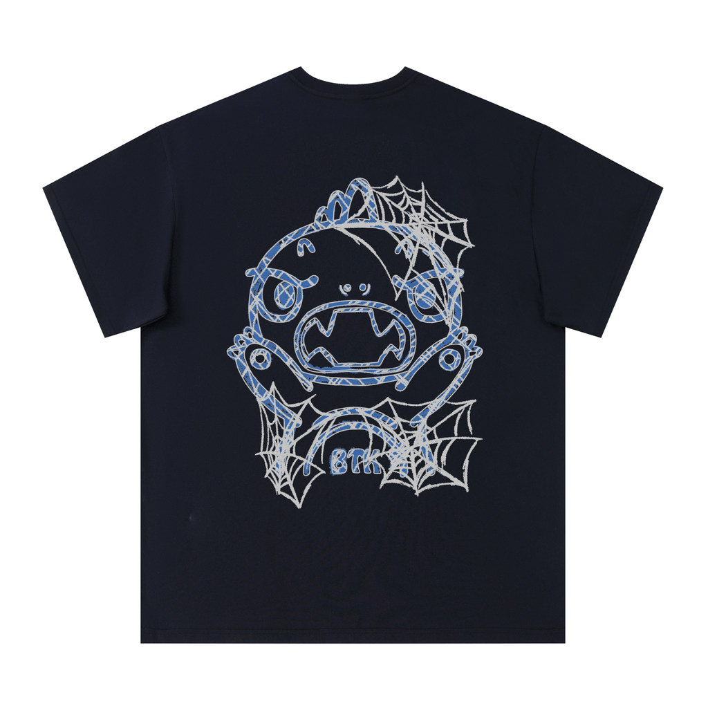 BTK Spider Web Monster เสื้อยืดแขนสั้นผู้ชายขนาดใหญ่ฤดูร้อนคู่การ์ตูน Campus สไตล์รอบคอครึ่งแขน