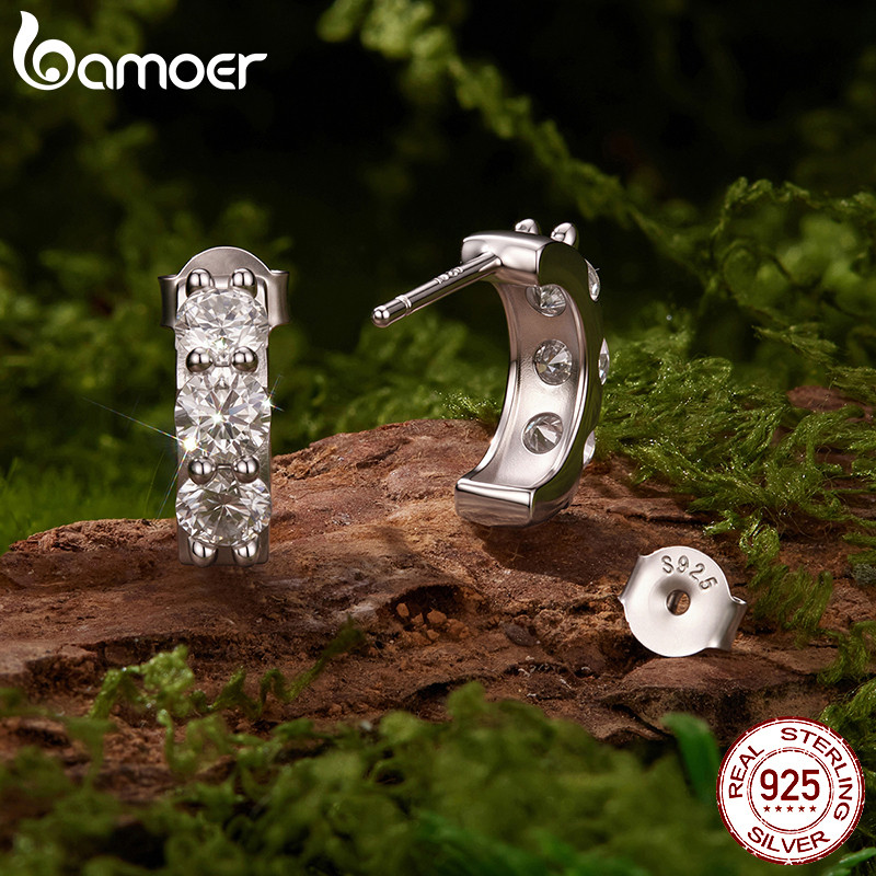 Bamoer حلق مويسانيت فضة 925 بسيط — صورة 3