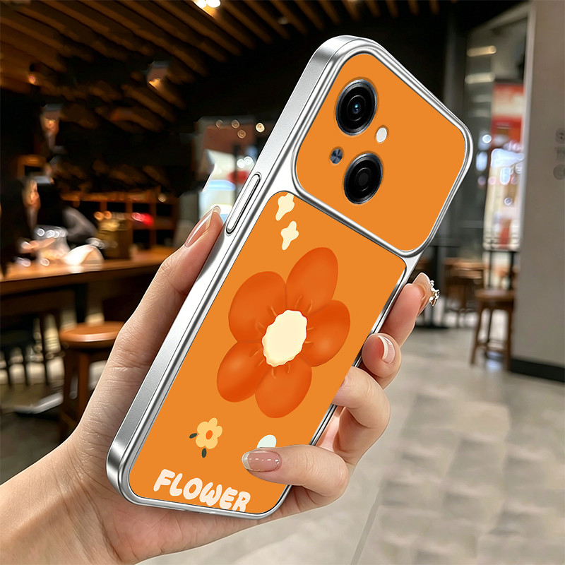 สําหรับ tecno spark go 1 1S GO 2025 POP 9 5G เคสโทรศัพท์ Softcase ซิลิโคนกันกระแทกฝาครอบการออกแบบใหม่ความงามน่ารักการ์ตูนสีส้มดอกไม้สําหรับสาว DSCSHD1