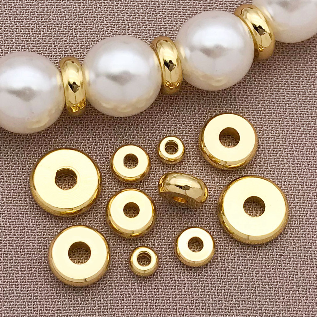 สี Retention 18K Gold-Plated Spacer Gold-Covered แบน Abacus ลูกปัด Spacer ลูกปัด DIY Handmade สร้อยข