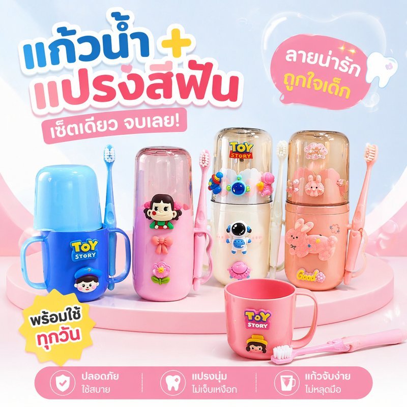 เด็กแปรงสีฟันชุดถ้วยการ์ตูนพลาสติกขนนุ่มน้ํายาบ้วนปากแก้วน้ําอนุบาลเดินทาง