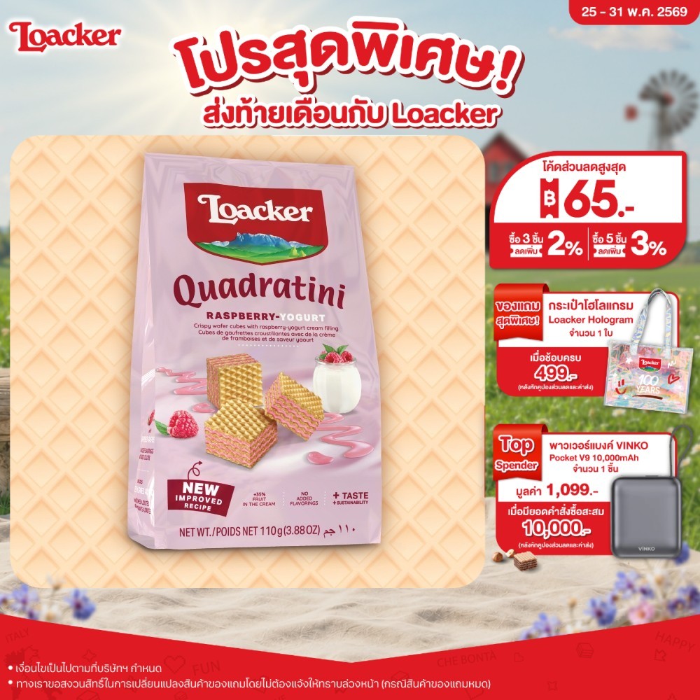ล็อคเกอร์ ควอดราตินี ราสพ์เบอร์รี่ 110 กรัม / Loacker Quadratini Raspberry 110 g