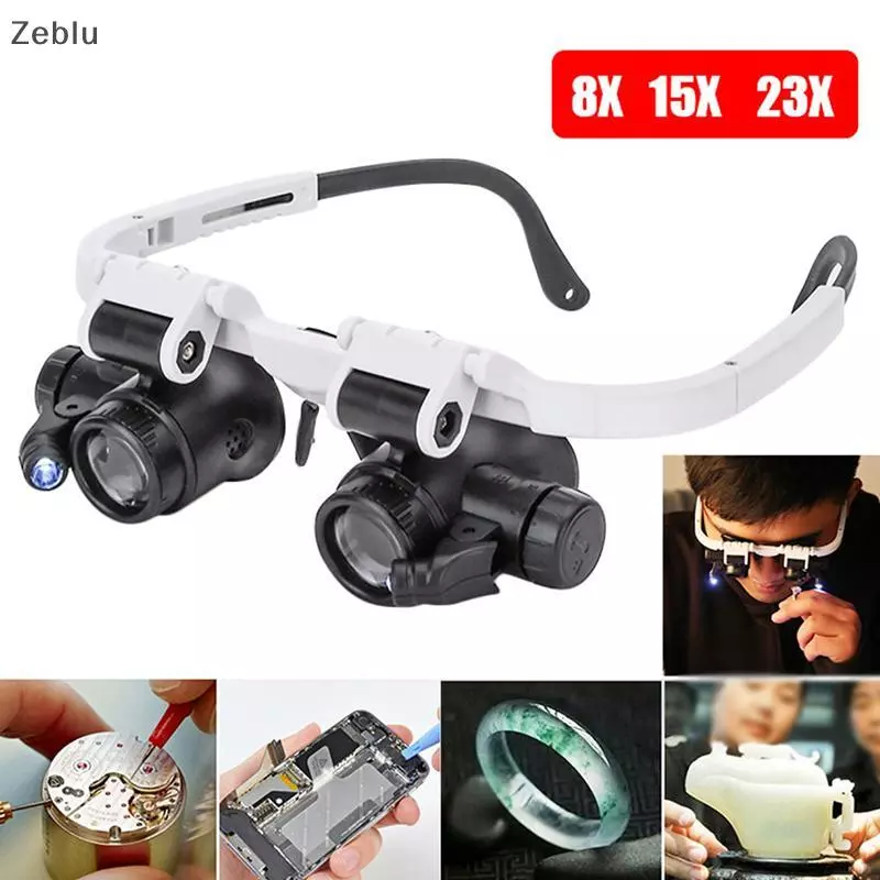 Zeblu 2022 8X/23X Double Eye LED โคมไฟแว่นขยายแว่นตาแว่นขยาย Loupe lu