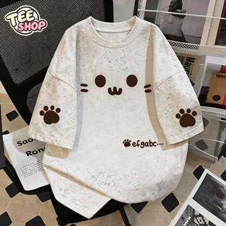 TEE·SHOP🍀เสื้อยืดฟอก เสื้อวินเทจ เสื้อยืด oversize ลาย ' Cat Paw ' เกาหลี พิมพ์ลาย ผ้านิ่มใส่สบาย S-3XL COD📦
