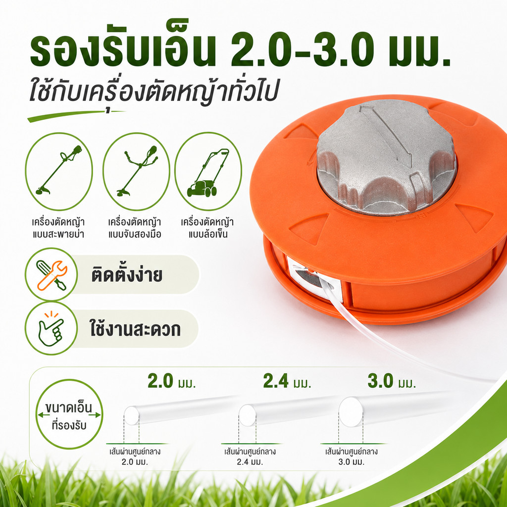 หัวตัดหญ้าอะไหล่เครื่องตัดหญ้า เปลี่ยนเอ็นง่าย ไม่ต้องถอด รูปที่ 4