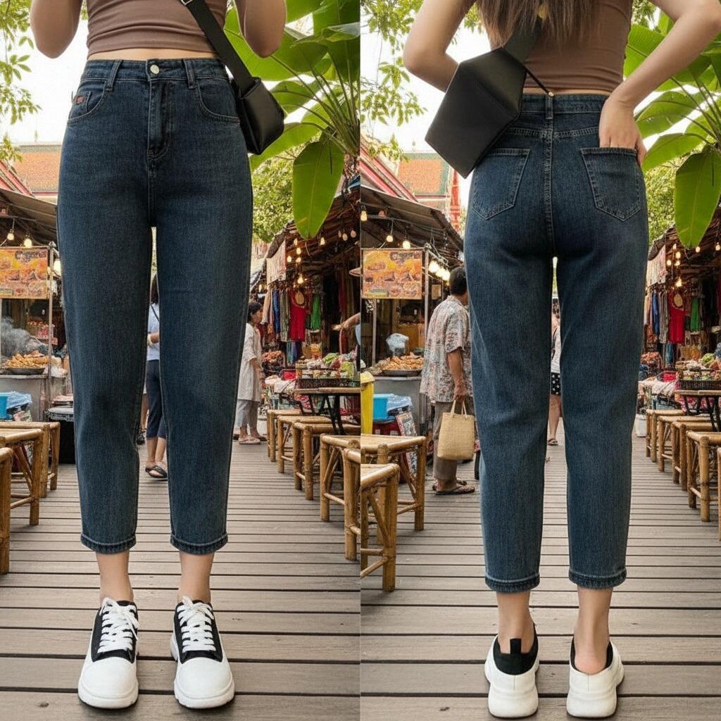 ✅สาวอวบต้องมี❗JIAQI กางเกงยีนส์ลำลอง เอวสูงวินเทจกระบอกตรง เก็บสะโพกสวย👖