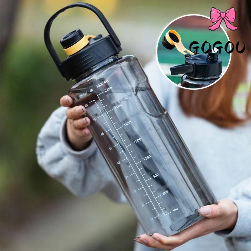 GOGOU ขวดเครื่องดื่ม, ป้องกันการรั่วซึมพร้อมเครื่องหมายเวลาขวดน้ํากีฬา, เหยือกน้ําความจุขนาดใหญ่น้ําหนักเบา 1.5 ลิตร/2 ลิตร/3 ลิตร
