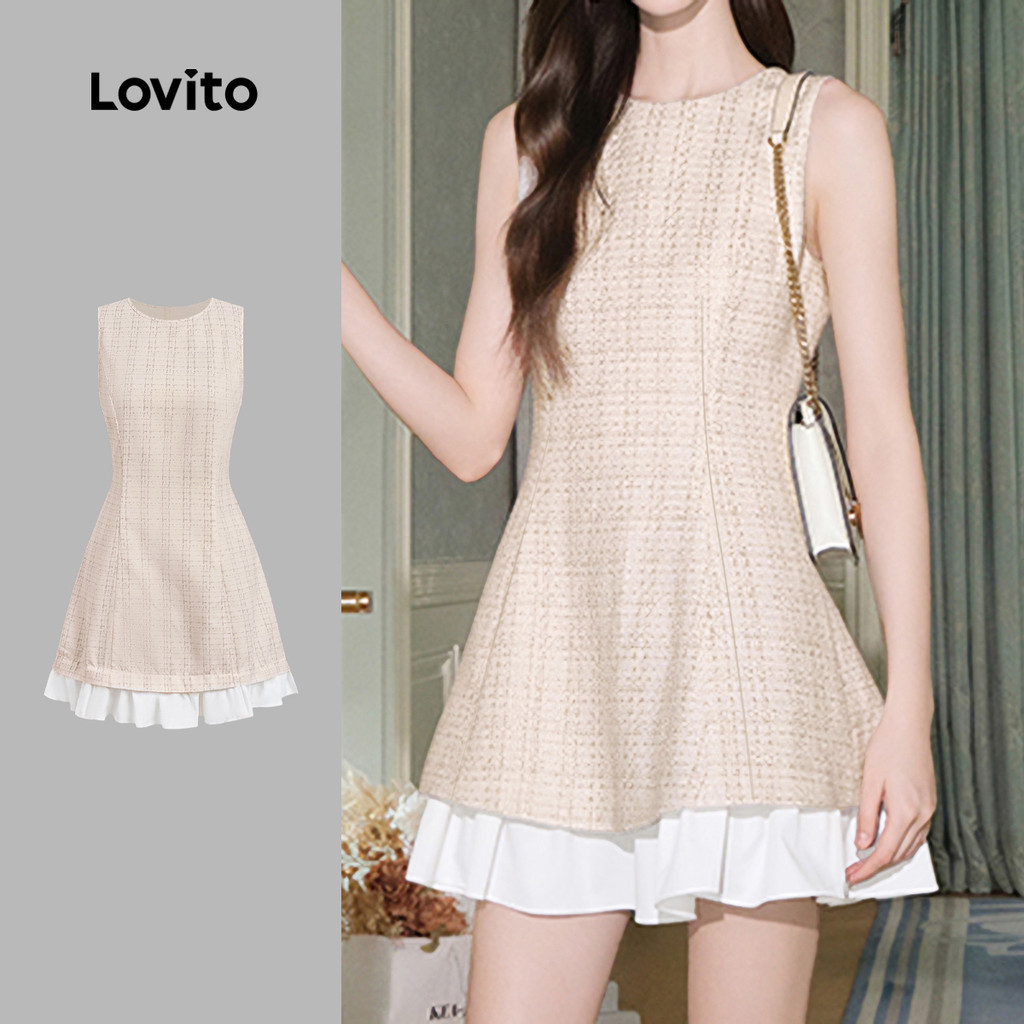 Lovito ผ้าชุดลำลอง เย็บปักด้าย ชุดฤดูใบไม้ผลิ/ฤดูร้อน สีขาวอ่อน สำหรับผู้หญิง L159AD185